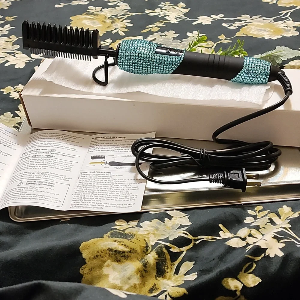 Black and blue jeweled pressing comb